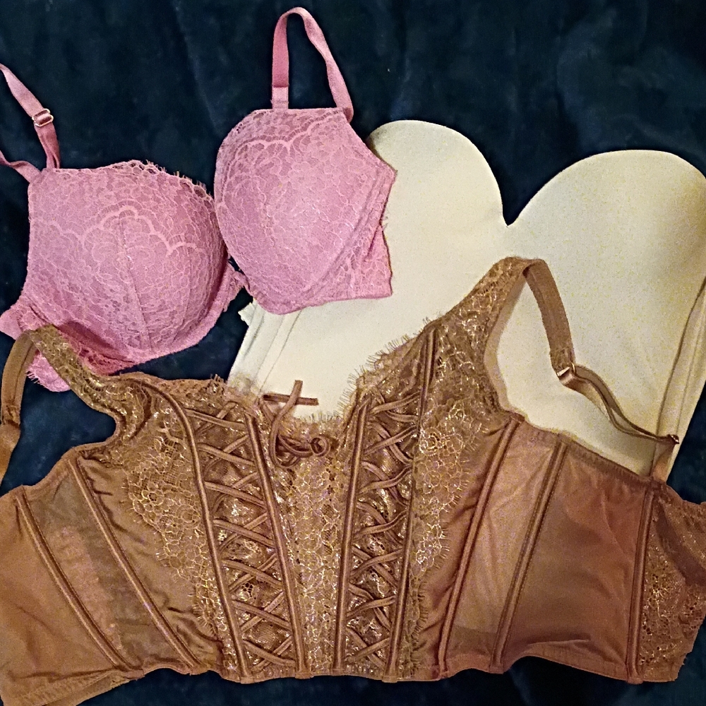 Victoria's Secret Pink and Brown Lace Bra Set